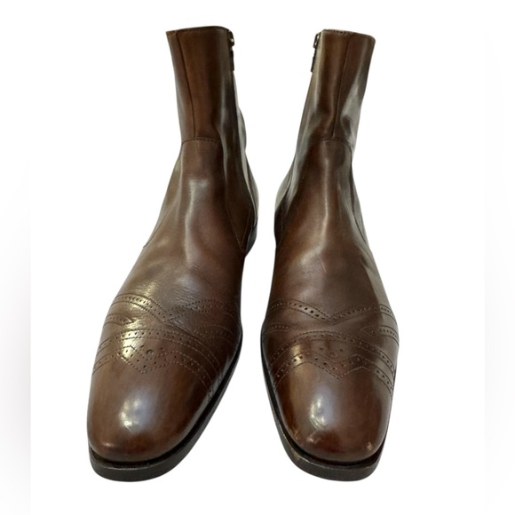 Prada Brown Leather Ankle Boots Brogue Detail Size 8